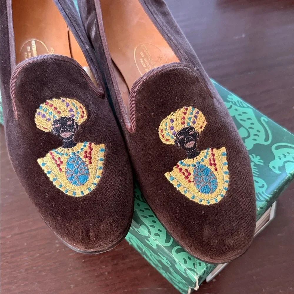 New Stubbs & Woolen Brown Velvet Loafers with Embroidered Design 8